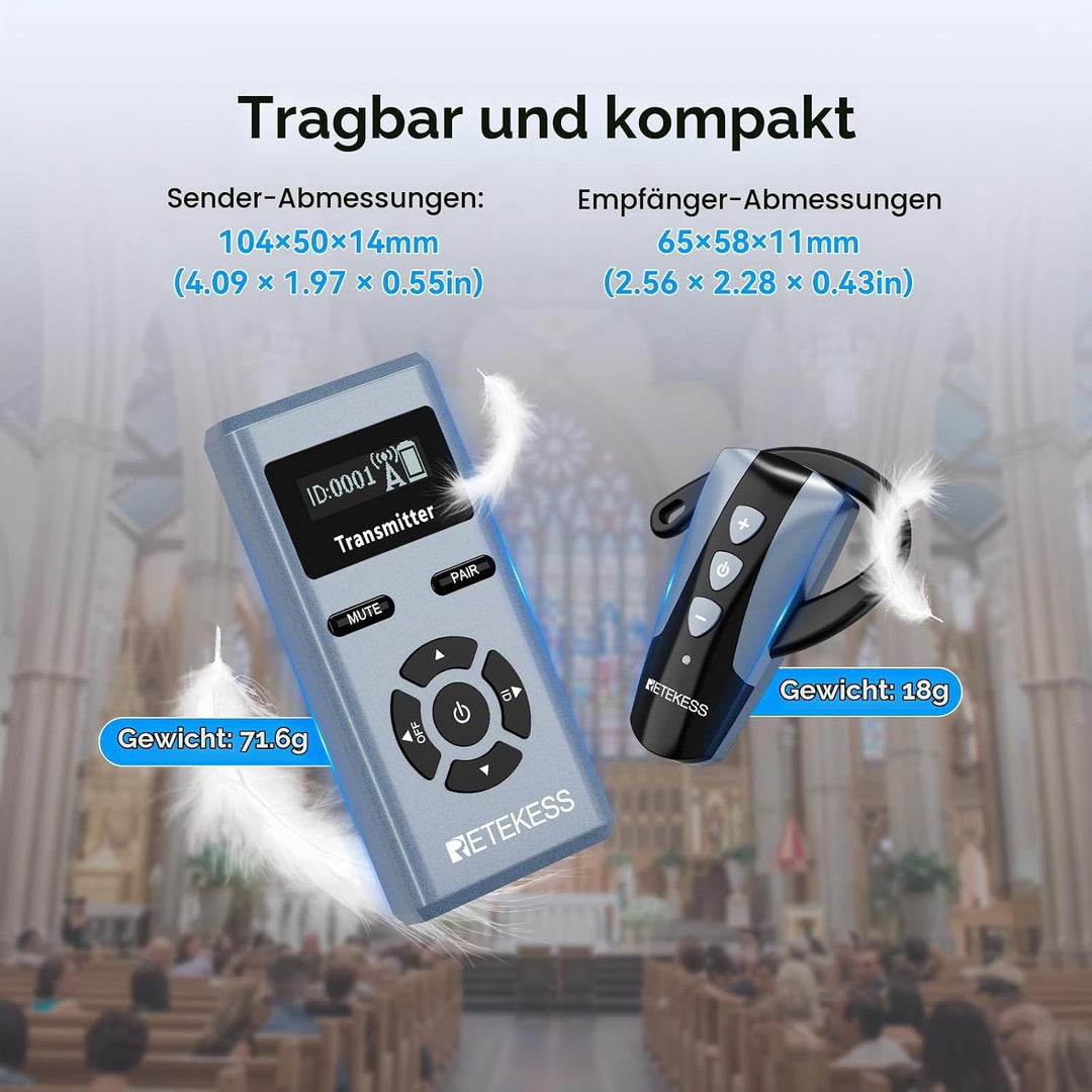 Retekess TT106S Drahtloses Tourguide-System, Ohrbügel-Empfänger, 2.4GHz, One-Touch-Bedienung, 200 m,