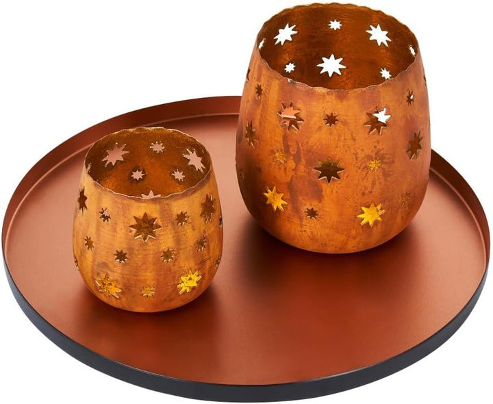 Orientalisches Windlicht-Set -1- modern aus Metall in Schwarz 25 cm