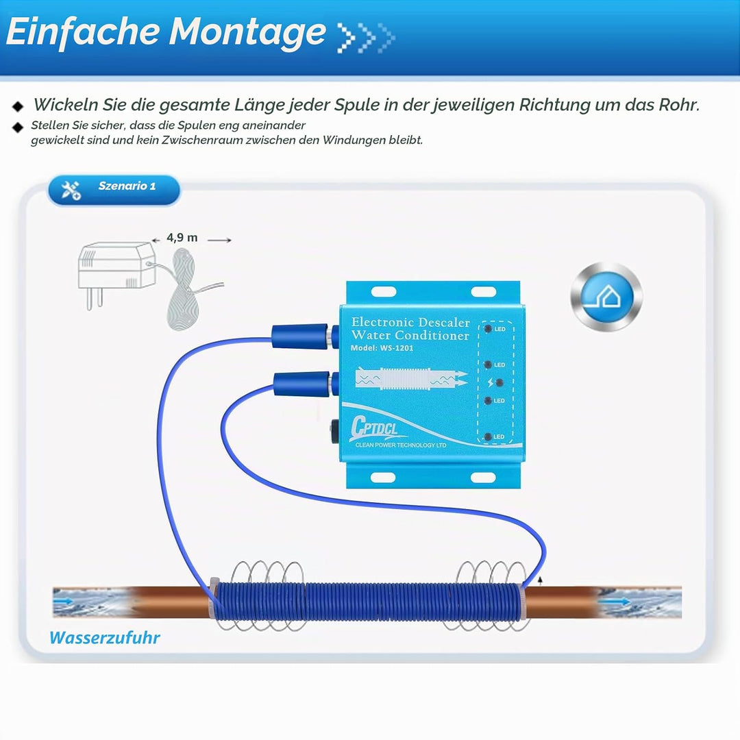 Elektronischer Wasserentkalker, salzfreier harter Wasseraufbereiter, reduziert Kalk, verhindert Abla