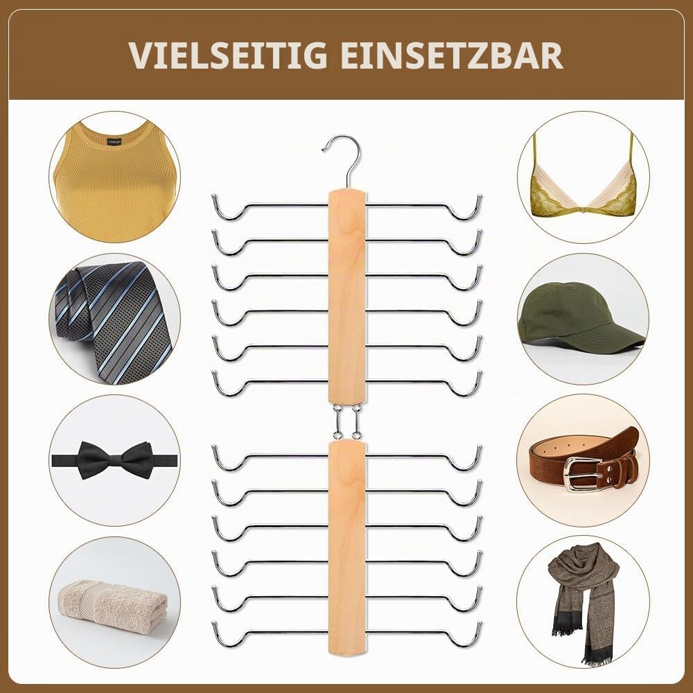 1 Stück BH Organizer aus Holz, Kleiderbügel Platzsparend, 12 Etagen BH Aufbewahrung, Multifunktion K