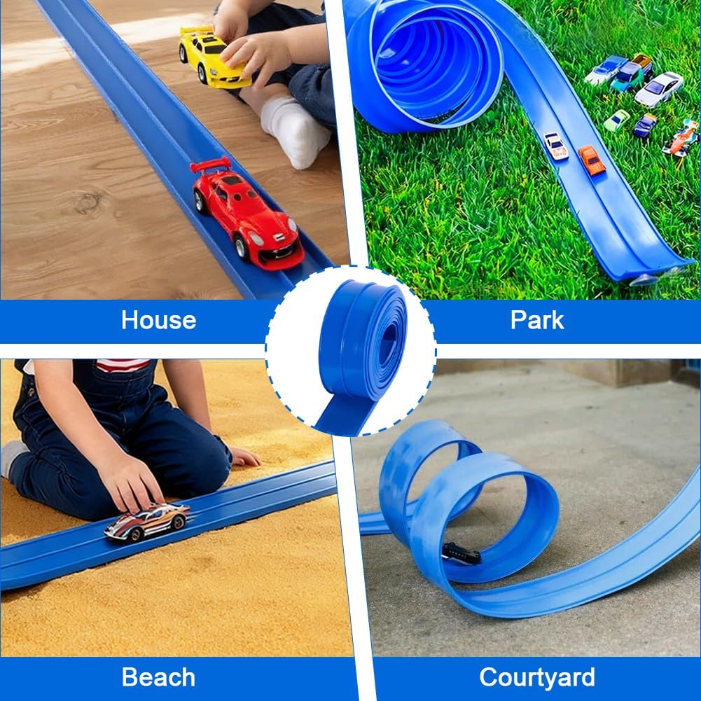 Flexible Autorennbahn mit 4 Autos – 5M Tragbare Rennstrecke & Rampen für Kinder – Auto Rennbahn Spie