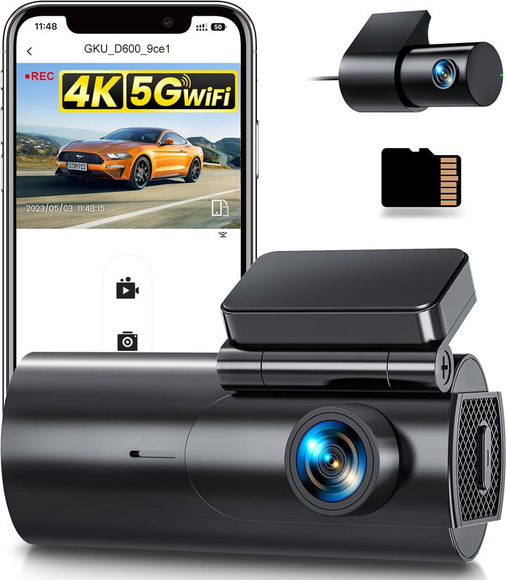 GKU Dashcam Auto Vorne Hinten 4K/2,5K WiFi Dash Cam mit 64GB SD Karte, Dual Auto Kamera mit Parküber