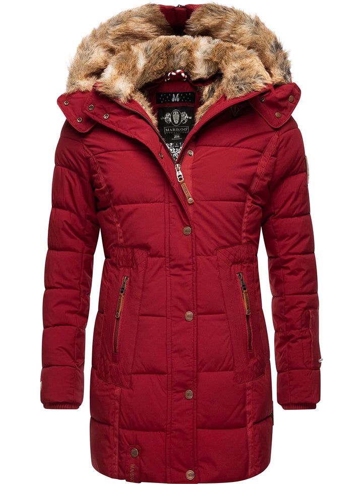 MARIKOO Damen Warmer Winter Steppmantel mit Kapuze Lieblings Jacke XS-XXL XS Blood Red, XS Blood Red