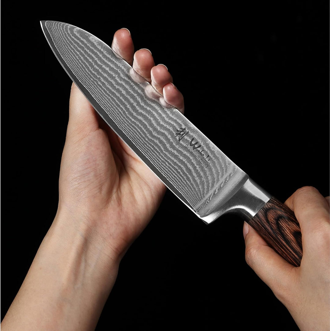 Wakoli Edib 4er Damastmesser-Set mit Klingenlängen von 8,50cm bis 18,00cm extrem scharf aus 67 Lagen