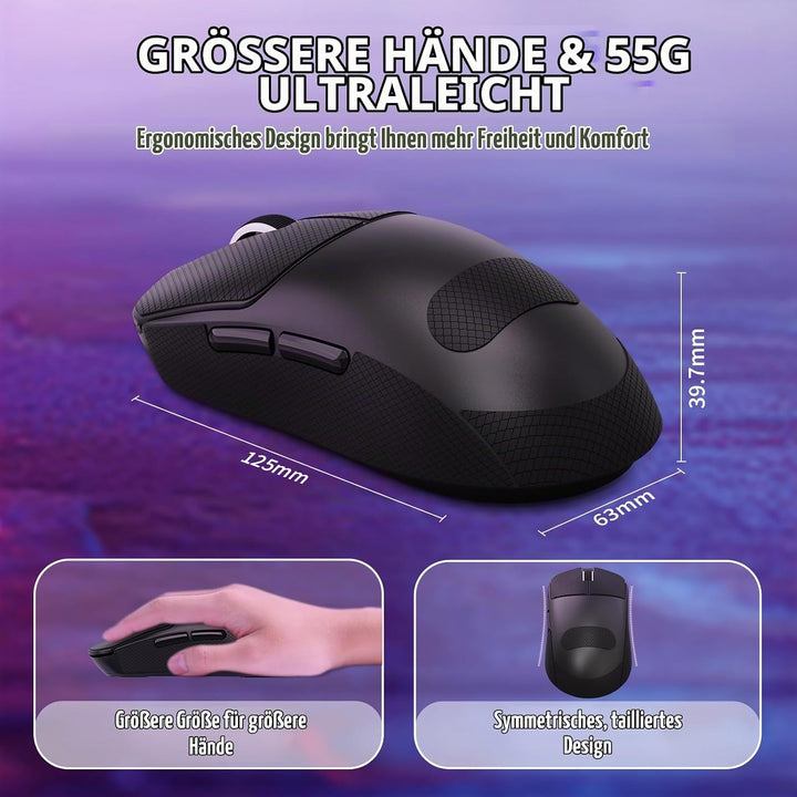 MAMBASNAKE X Attack Shark X8SE 55g ultraleichte kabellose Gaming-Maus mit Band–25000 DPI,PAW3311 Sen