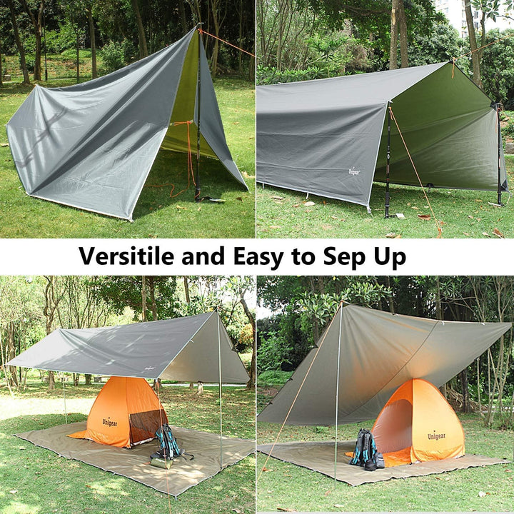 Unigear Tarp 3x3 3x4 3x5 4x4 wasserdicht, Zeltplane für Hängematte mit Ösen + 6/8 Erdnägel + 6/8 Sei