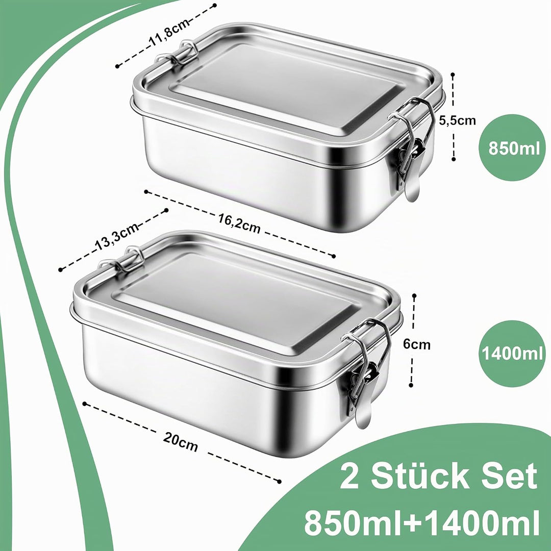 Homikit Brotdose mit Fächern, 2 Stück Edelstahl Bento Box Lunchbox für Kinder &amp; Erwachsene, Lunch Bo