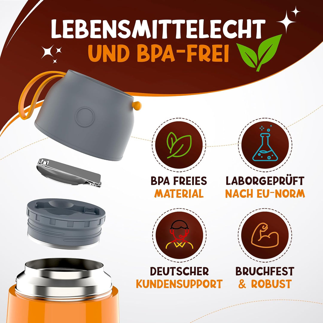 Thermobehälter für Essen Kinder – 500ml, Orange Fuchs – 100% auslaufsicher - Warmhaltebehälter Essen