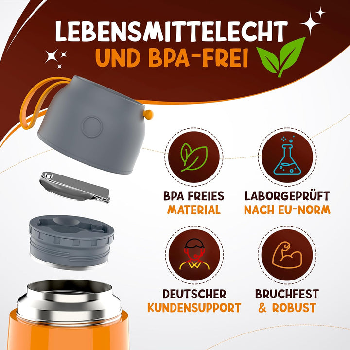 Thermobehälter für Essen Kinder – 500ml, Orange Fuchs – 100% auslaufsicher - Warmhaltebehälter Essen