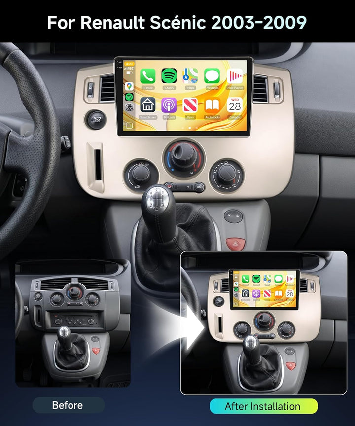Rimoody 4G+64G Android Autoradio für Renault Scénic 2003-2009, 9 Zoll Wireless Carplay Autoradio mit