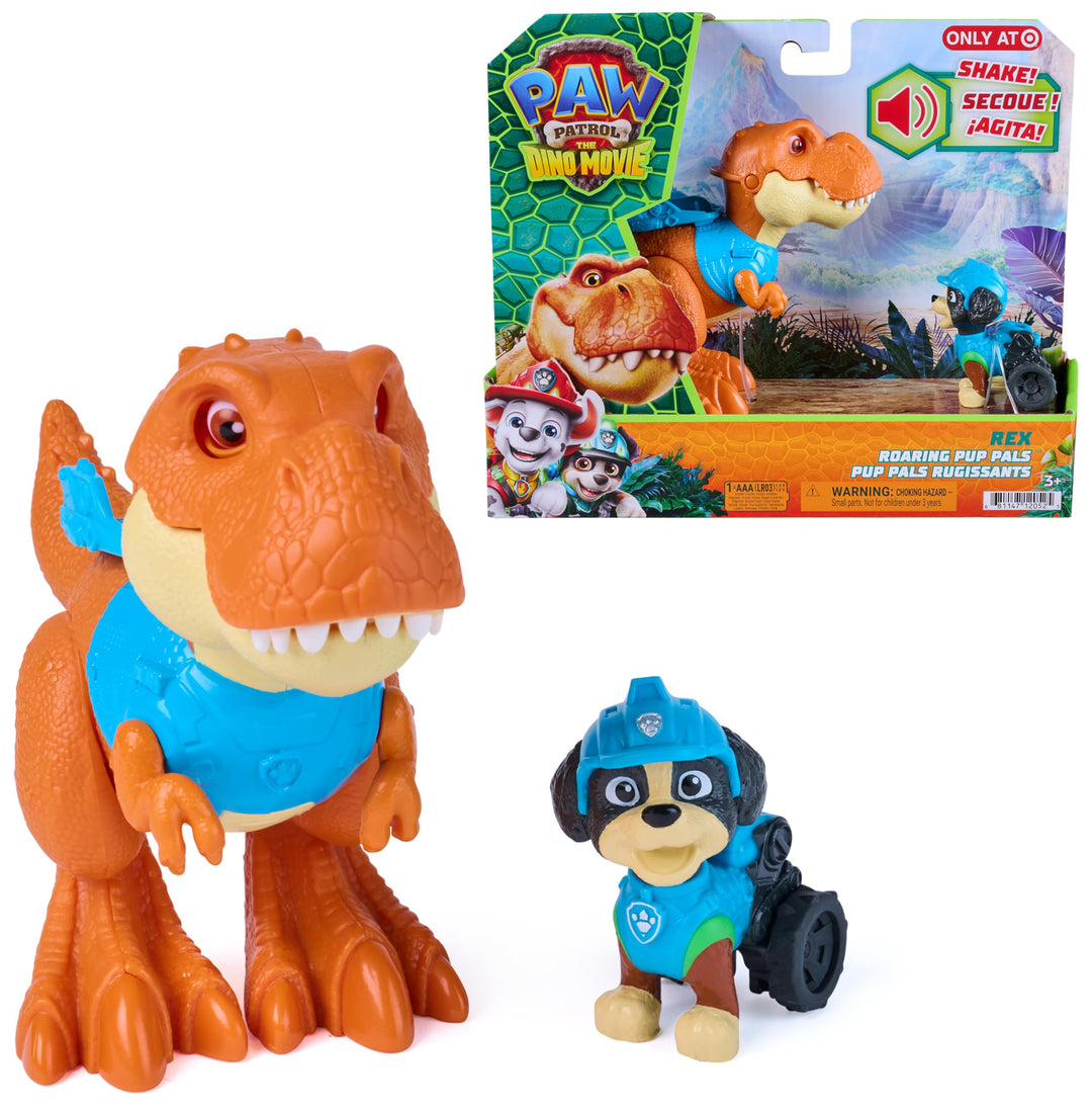 PAW PATROL: Der Dino Film, Roaring Pups, Rex-Figur & T-Rex-Dino Timmy, der durch Bewegung mit realis