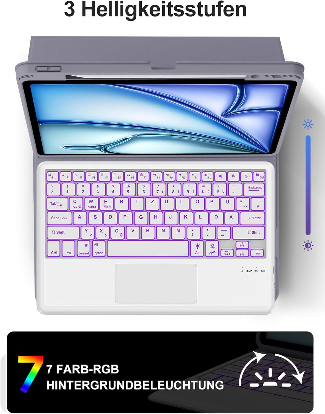 JADEMALL Für iPad Air 13 &amp; Pro 12.9 Hülle mit Touchpad &amp; Beleuchtung QWERTZ | Für iPad Air 13 Zoll T