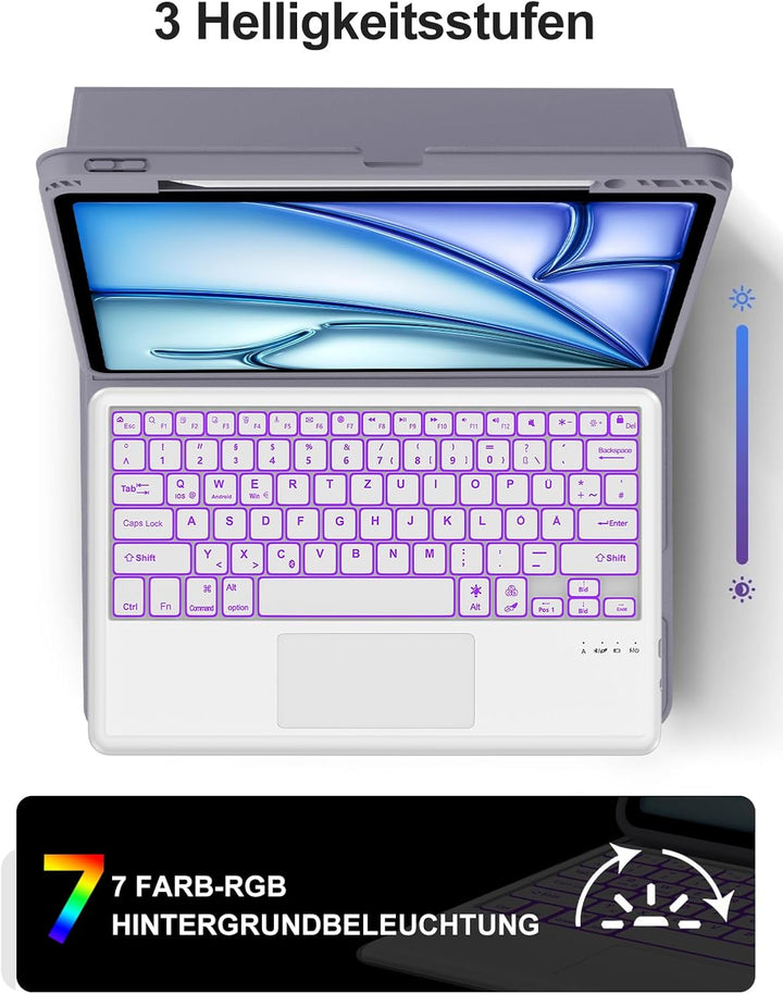 JADEMALL Für iPad Air 13 &amp; Pro 12.9 Hülle mit Touchpad &amp; Beleuchtung QWERTZ | Für iPad Air 13 Zoll T