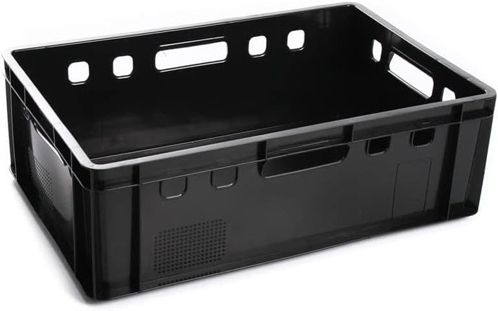 BirnePower 4x Fleischerkiste E2 Schwarz 60x40x20 cm – Eurokiste Stapelbar 41L, Fleischkiste HDPE Leb