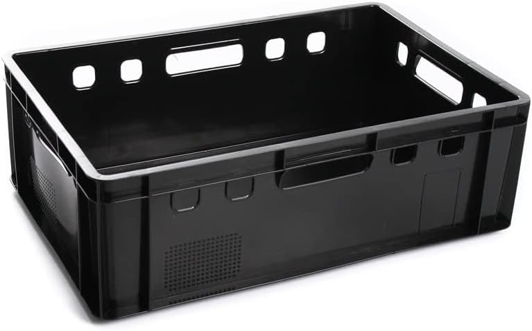 BirnePower Fleischerkiste E2 Schwarz – Eurokiste 60x40x20 cm, Stapelbox 41L, Metzgerkiste HDPE Leben