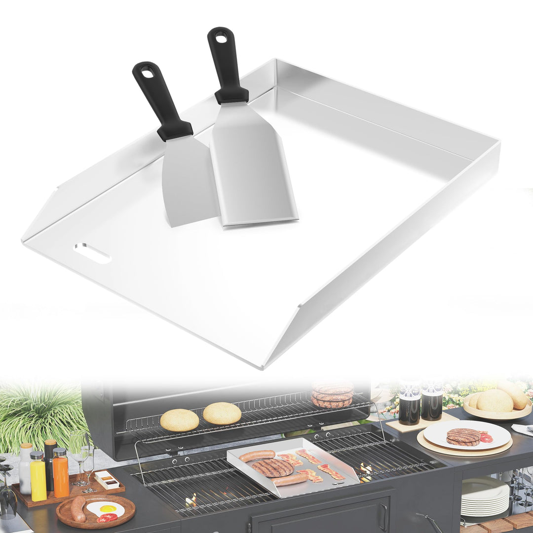 Plancha Grillplatte 30x40x4cm - 4mm Edelstahl Grillblech für Gas & Holzkohle, mit Grillspachtel & Sc