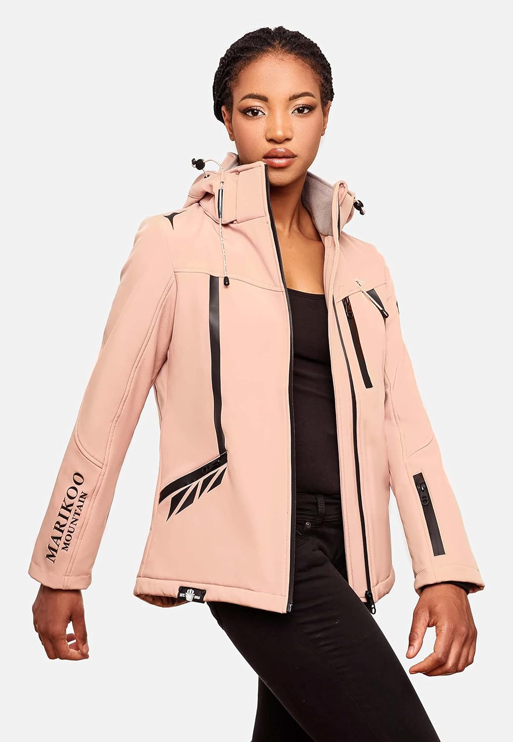 MARIKOO Damen Softshelljacke wasserdichte Funktionsjacke mit Abnehmbarer Kapuze Mount-Cho-Oyu, XS Ro