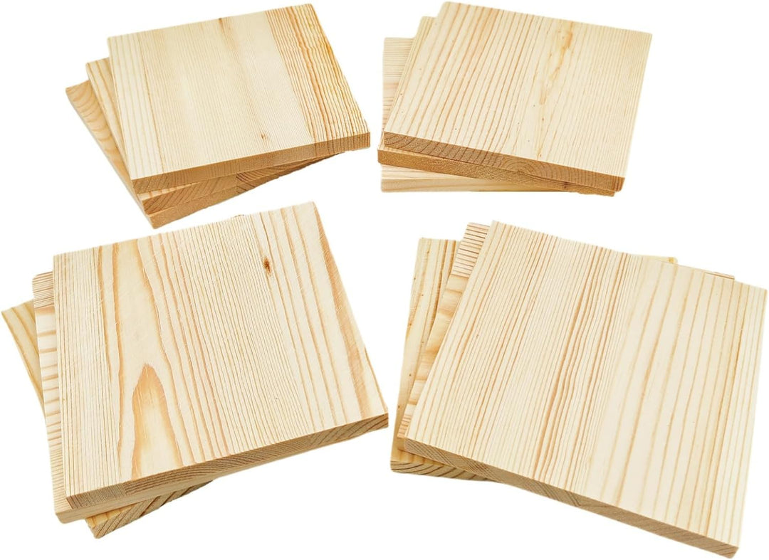 Unlackierte quadratische Holzblöcke zum Basteln, 10 x 10 x 0,8 cm, blanko, dünne Holzquadrate aus Ki
