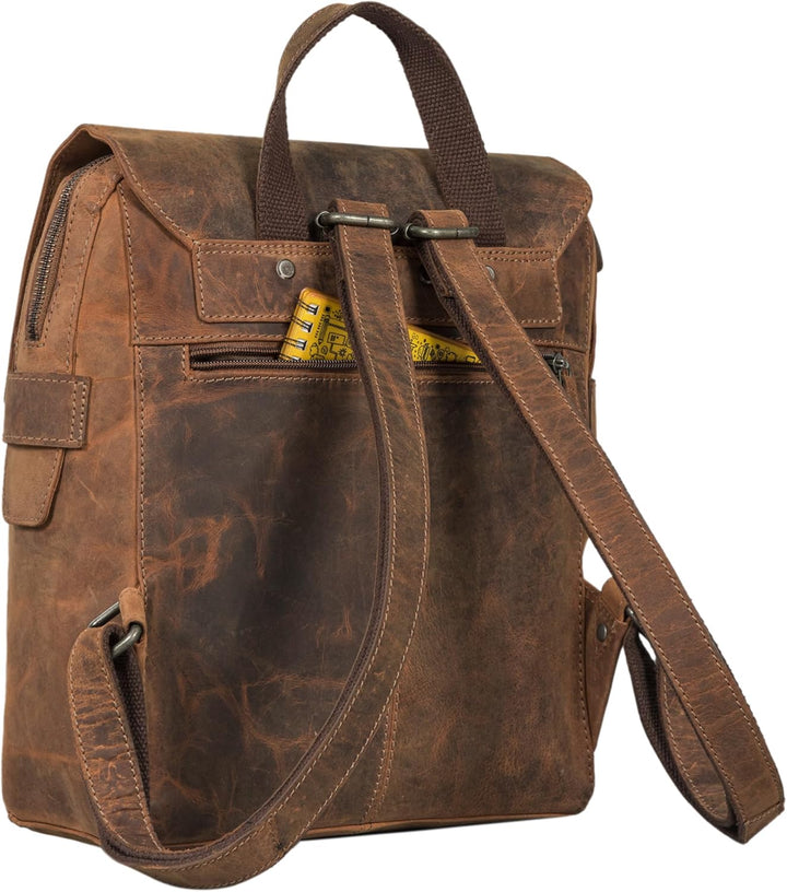 STILORD 'Darcy' Tagesrucksack Leder Cityrucksack mit Überschlag Vintage Rucksack für Freizeit Daypac