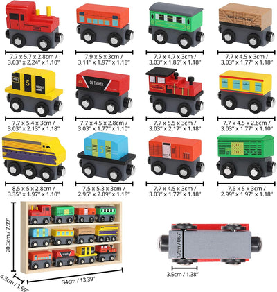 Kurtzy Zug Holzeisenbahn Set Magnetisch mit Aufbewahrungsbox (12-Teilig) – Kinderspielzeug Holzeisen