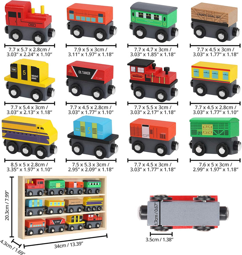 Kurtzy Zug Holzeisenbahn Set Magnetisch mit Aufbewahrungsbox (12-Teilig) – Kinderspielzeug Holzeisen