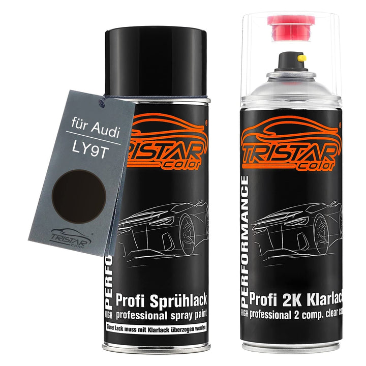 TRISTARcolor Autolack 2K Spraydosen Set für Audi LY9T Mythosschwarz Perl Basislack 2 Komponenten Kla