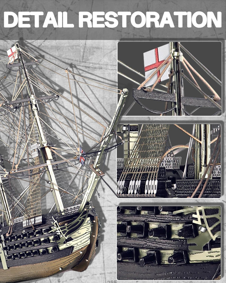 piececool 3D Puzzle Metall Kriegsschiff HMS GEWING, Segel-Schlachtschiff 3D Metall Puzzle für Edelst