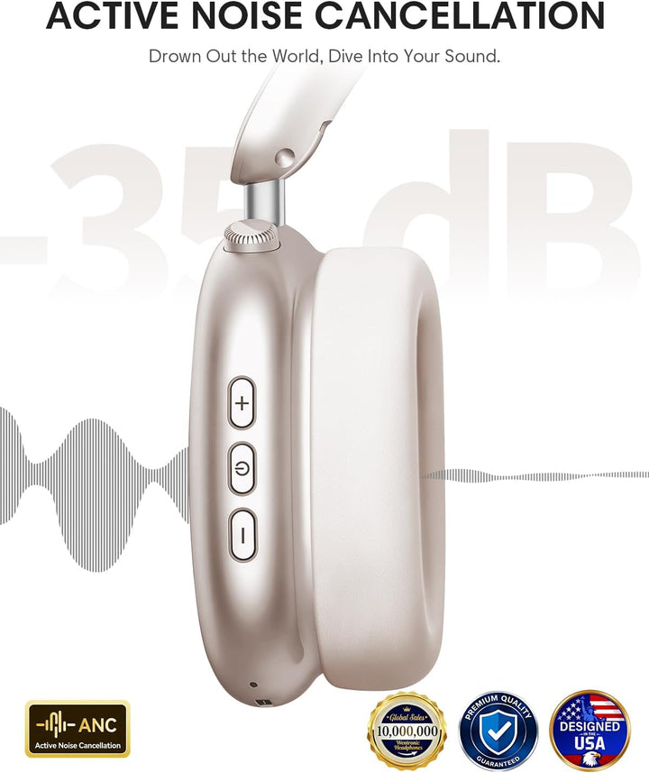 Wentronic Y02 Aktive Noise Cancelling Kopfhörer,60 Std.5 EQ-Musikmodi,Hi-Res-Audio,Tiefe Bässe,faltb