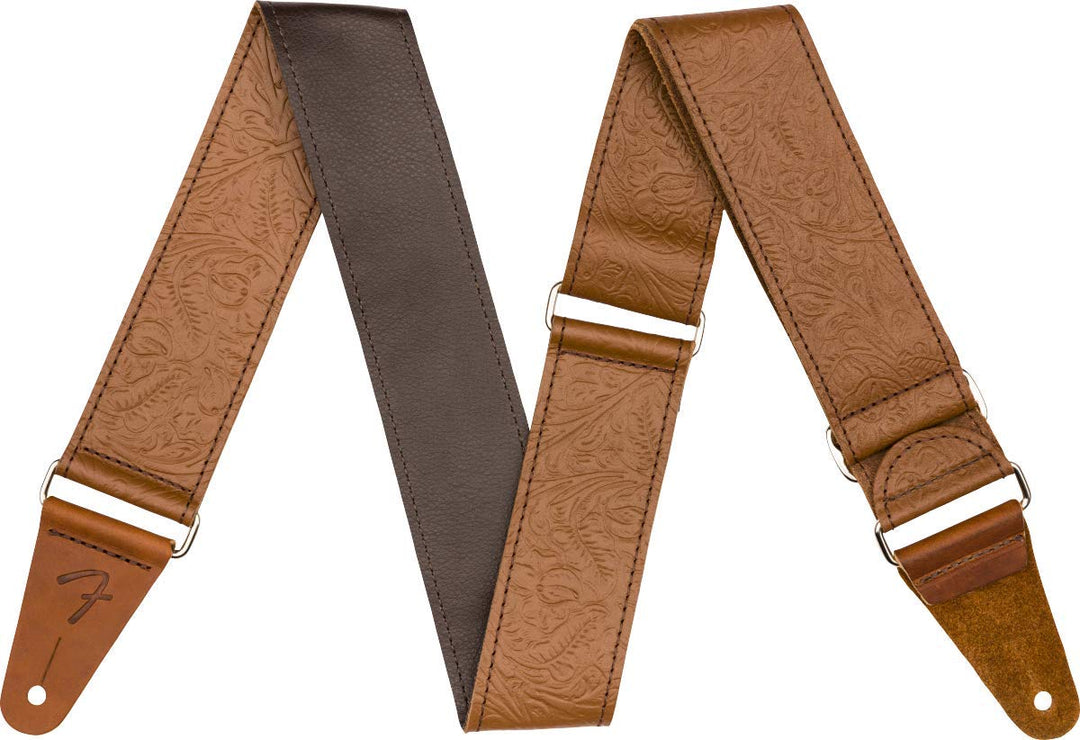 Fender© Tooled Leather Strap, 2", Brown, S Braun, Braun