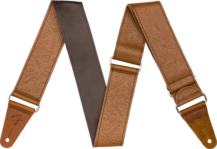Fender© Tooled Leather Strap, 2", Brown, S Braun, Braun