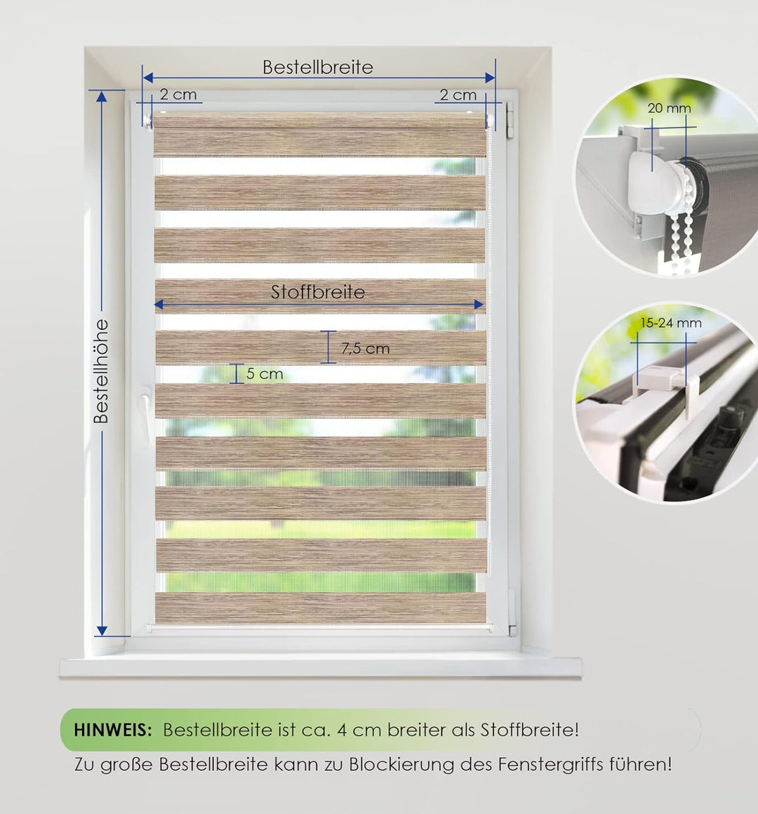 Rikmani Doppelrollo Fensterrollo LUIS Duo-Rollo Klemmfixierung Zebrarollo Seitenzugrollo ohne Bohren