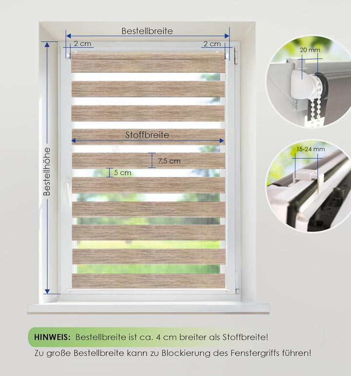 Rikmani Doppelrollo Fensterrollo LUIS Duo-Rollo Klemmfixierung Zebrarollo Seitenzugrollo ohne Bohren