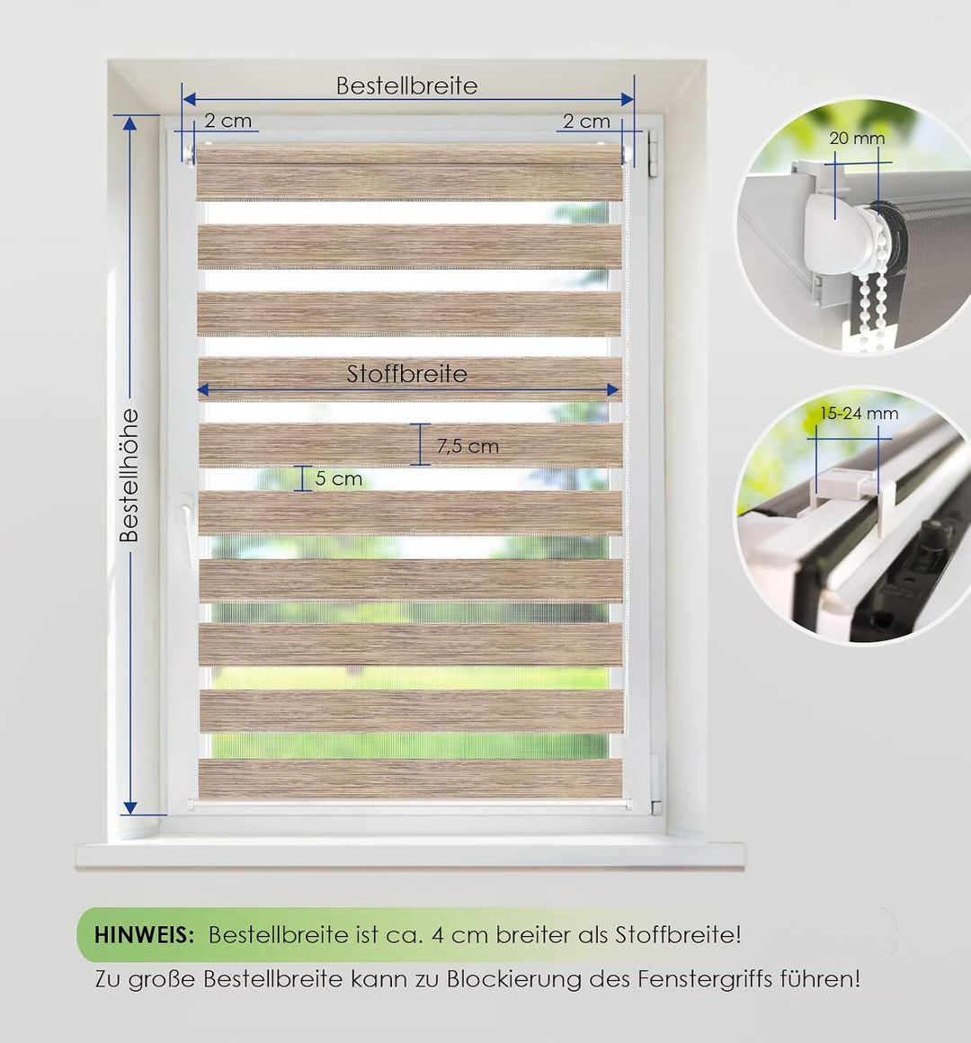 Rikmani Doppelrollo Fensterrollo LUIS Duo-Rollo Klemmfixierung Zebrarollo Seitenzugrollo ohne Bohren