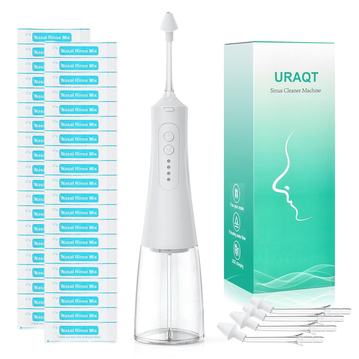 URAQT Elektrisch Nasendusche, Elektrischer Neti Pot für Erwachsene und Kinder, mit 4 Ersatzköpfe und