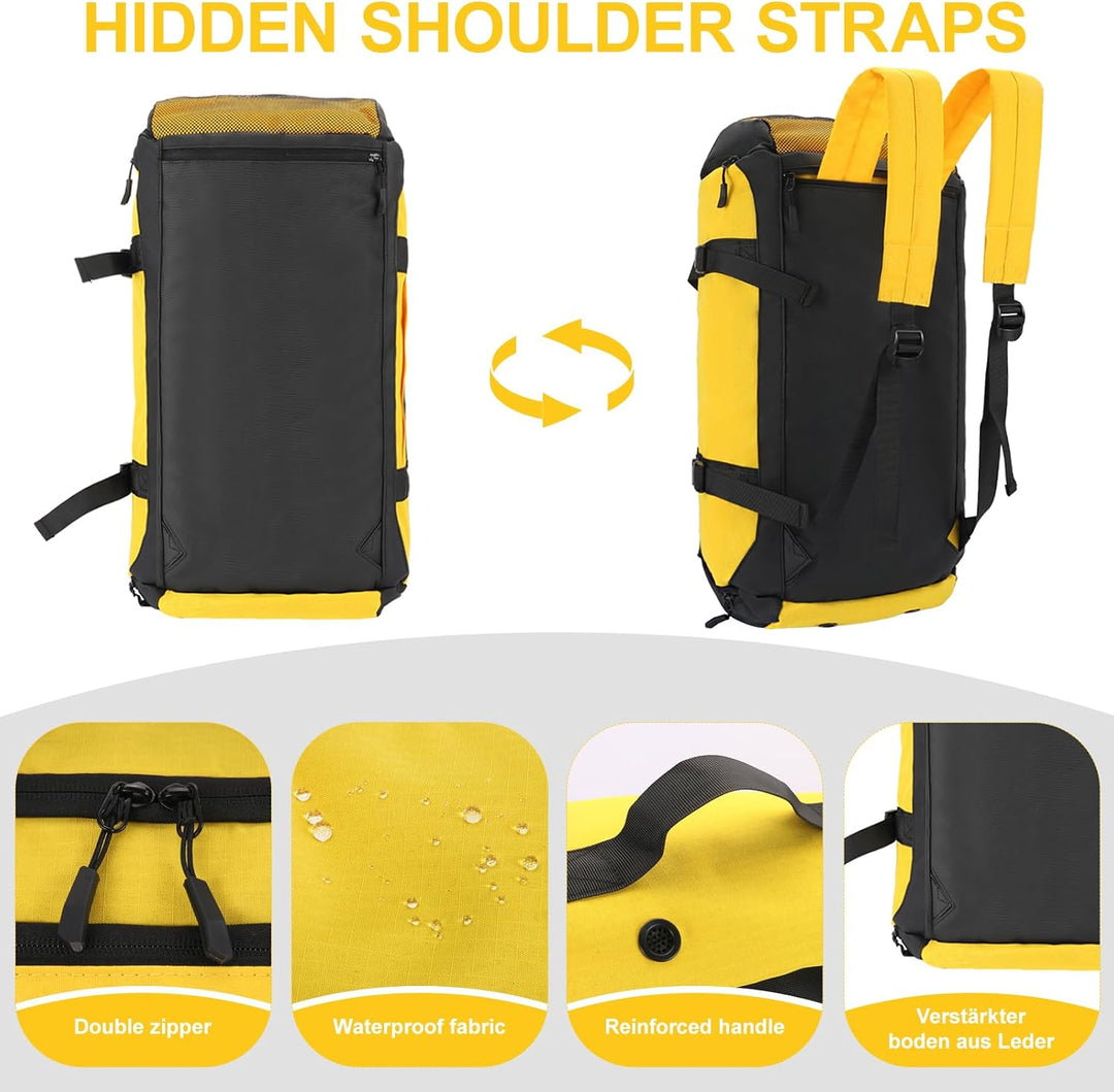 Sporttasche Herren + Rucksack-Funktion, Reisetasche Damen | Sporttasche Damen mit Schuhfach, Nassfac