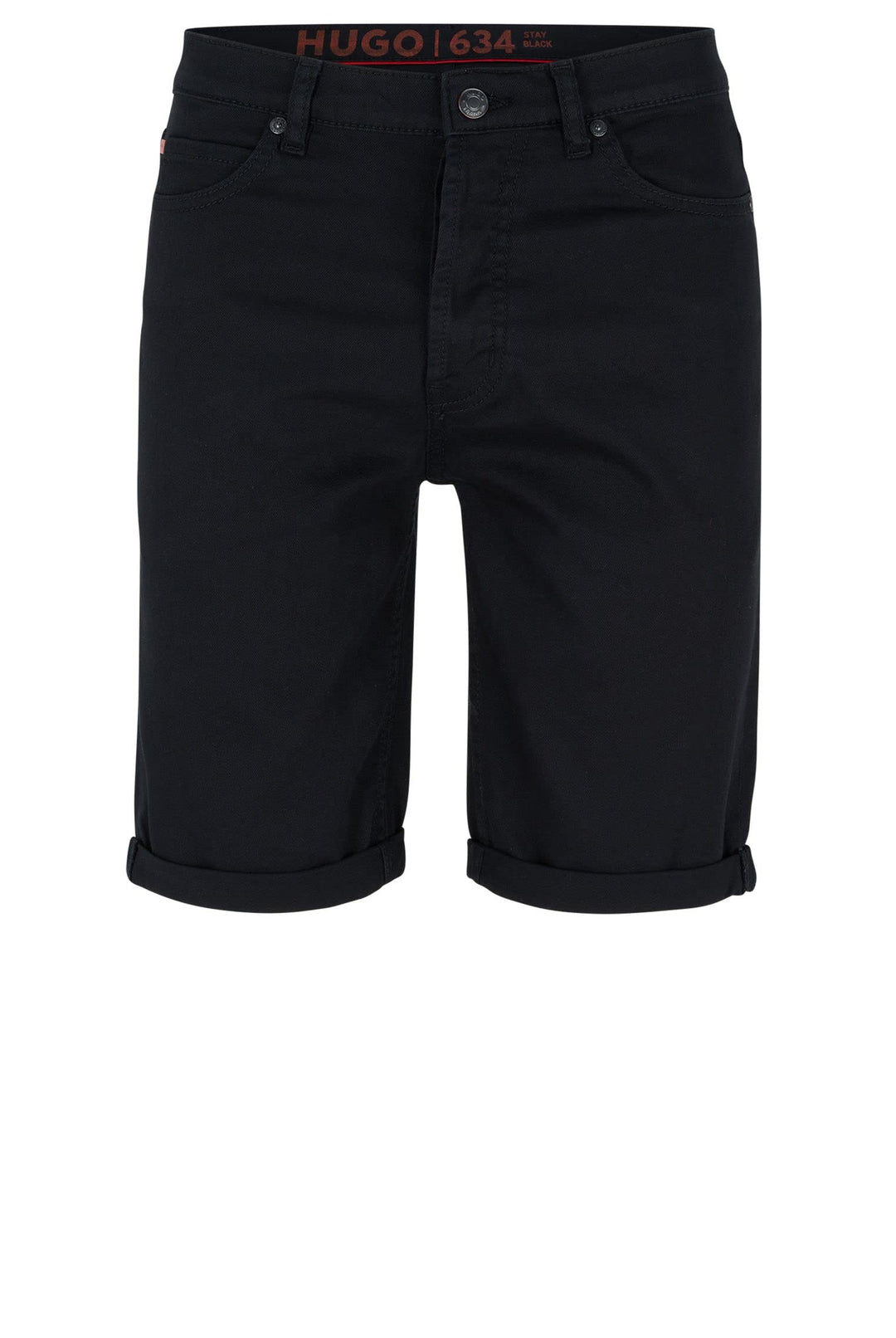 HUGO Herren 634/S Schwarze Tapered-Fit Shorts aus bequemem Stretch-Denim mit Stay-Black-Finish, 28