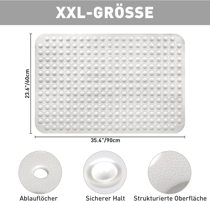 Gross Duschmatte rutschfest 60x90cm: Weich TPE Duscheinlage mit Ablauflöchern und Saugnäpfen - Antir