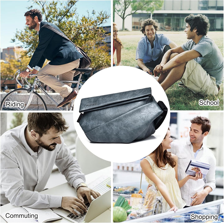 FANDARE Herren Brusttasche Umhängetasche PU Leder Sling Bag Wanderrucksäcke Männer Schultertasche Cr