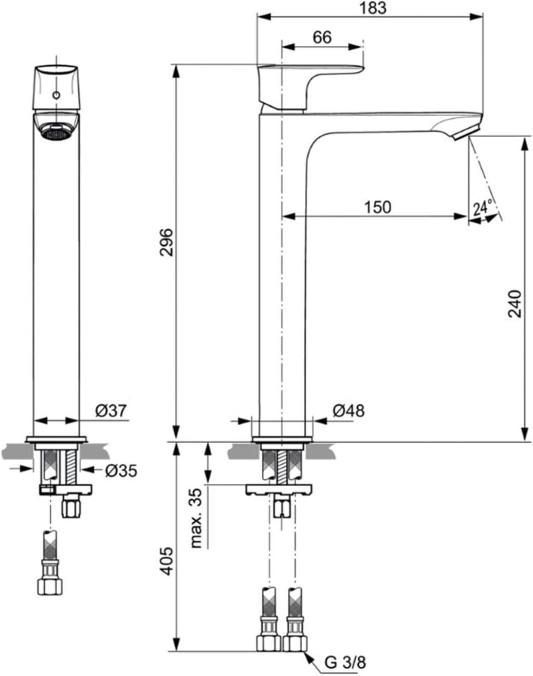 Ideal Standard Waschtischarmatur, A7027AA Bocca da 15 cm Chromfarben, Bocca da 15 cm Chromfarben