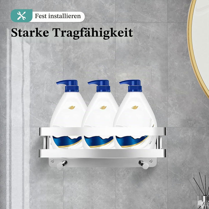 Duschablage Edelstahl Badezimmer Organizer, Duschregal mit Haken für Shampoo und Duschgel (Silber) (