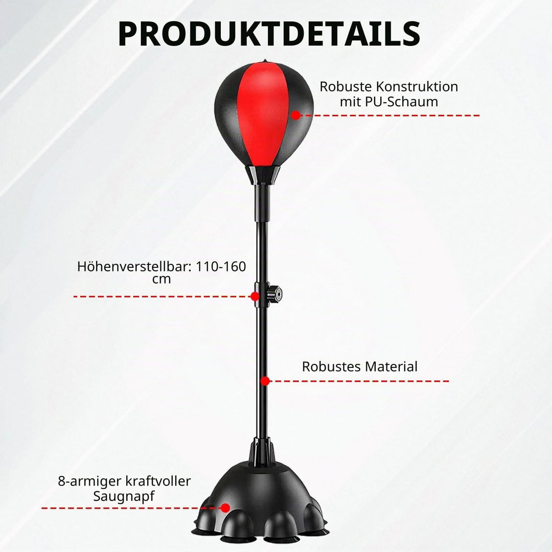 Punching Ball, 110-160cm Höhenverstellbarer Boxständer, Reflexbeutel mit Einem Leistungsstarken Saug
