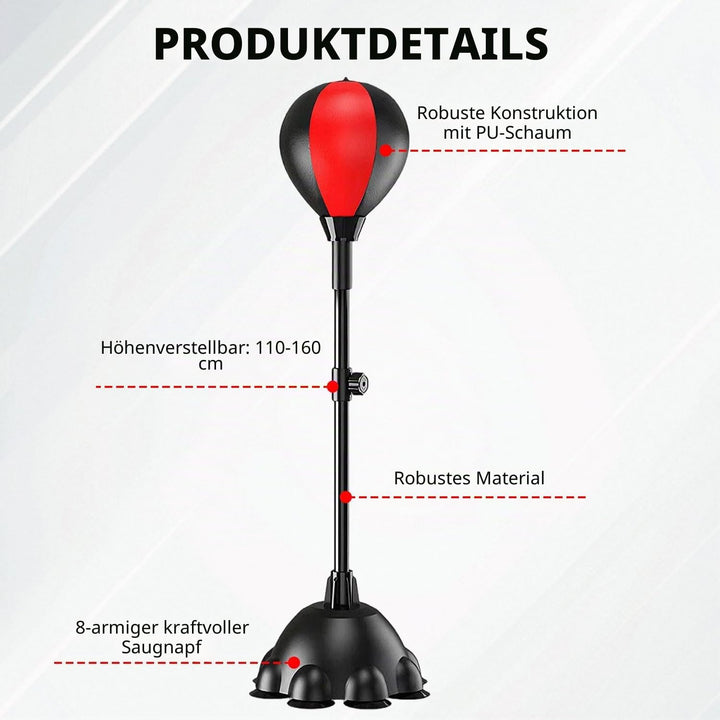 Punching Ball, 110-160cm Höhenverstellbarer Boxständer, Reflexbeutel mit Einem Leistungsstarken Saug