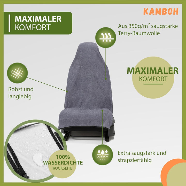 Kamboh® - Universal Autositzschoner für Vordersitze Baumwolle (grau) - Sitzschoner &amp; Schonbezug für