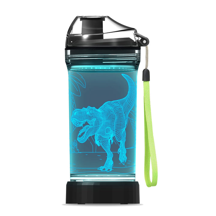 Lightzz Kids Wasserflasche mit 3D leuchtendem Dinosaurier LED Licht - 14 OZ Tritan BPA Free - Kreati