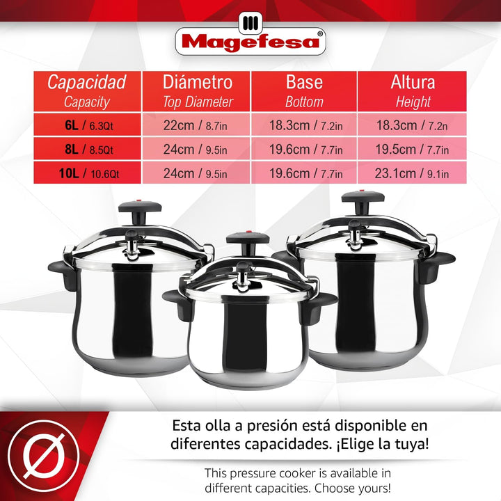 MAGEFESA 01OPSTABO08 Traditioneller Schnellkochtopf Modell Star Pumpbeed 8L, Metall, gepumpt, 25.1 c