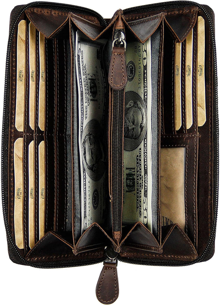 KLONDIKE 1896 'Viola' Geldbörse Damen Gross viele Fächer Leder – Frauen Geldbeutel mit Reissverschlu