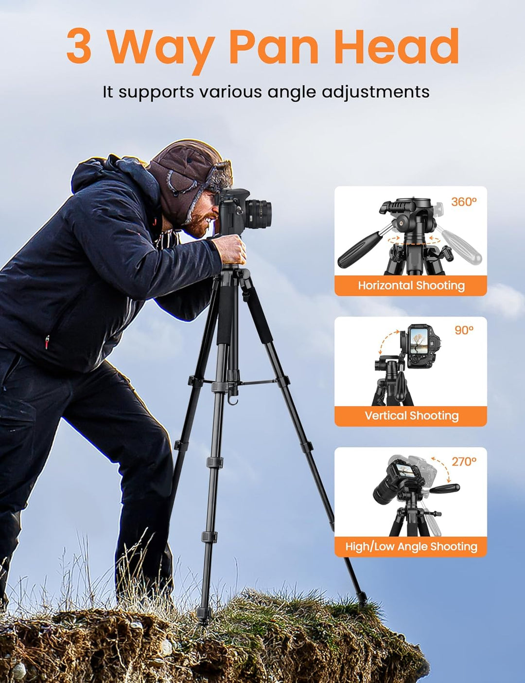 JOILCAN Kamerastativ für Canon Nikon, DSLR-Stativ, Kamerastativ mit Universal-Handyhalterung 74.5inc