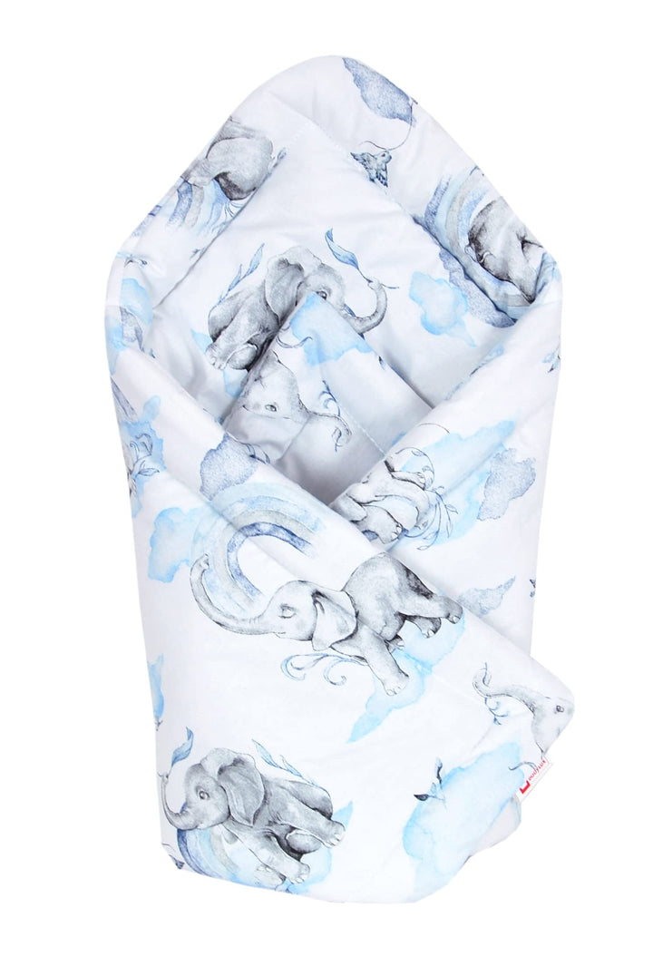 Babylux Einschlagdecke BABYHÖRNCHEN 75 x 75 cm Baby Neugeborene Erstausstattung (126. Elefanten Blau