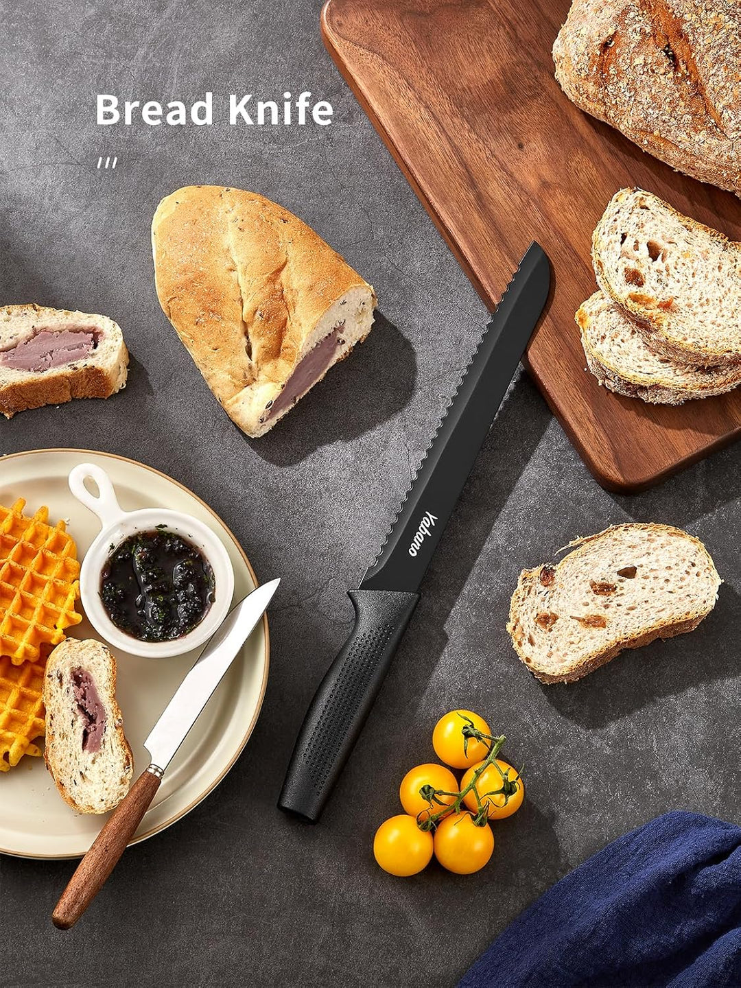 Yabano Messerblock Set, 8-teilig Küchenmesserset mit eingebautem Messerschärfer, Scharfe Edelstahl K