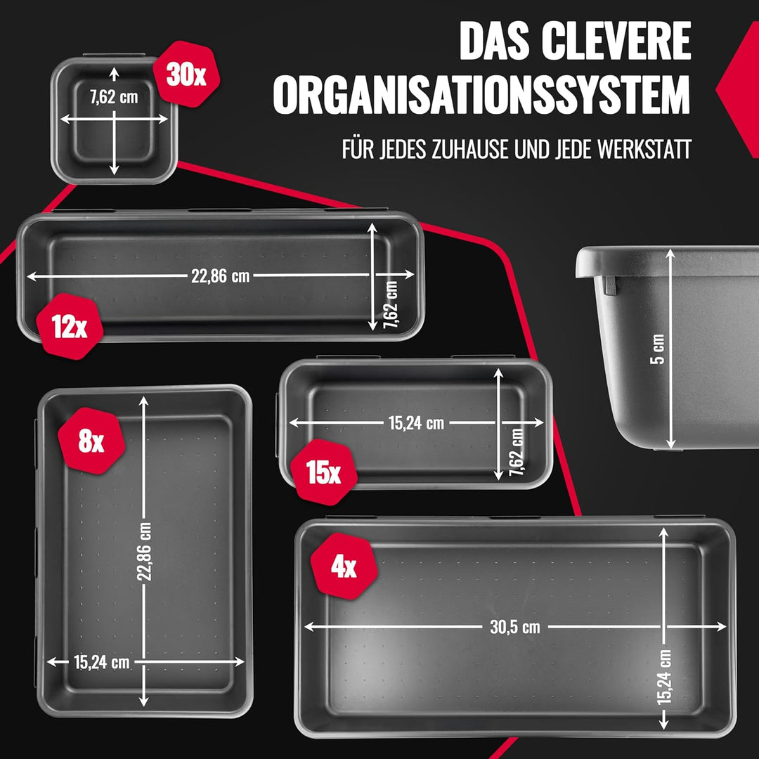 Poppstar 69x Schubladen Organizer Werkstatt - Büro, 5 verschiedene Grössen, Kunststoff, schwarz 69er